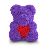 Мишка из 3D роз 40 см Фиолетовый с красным сердцем в подарочной упаковке