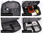 Рюкзак Feesly Серый с USB-портом и встроенным кодовым замком