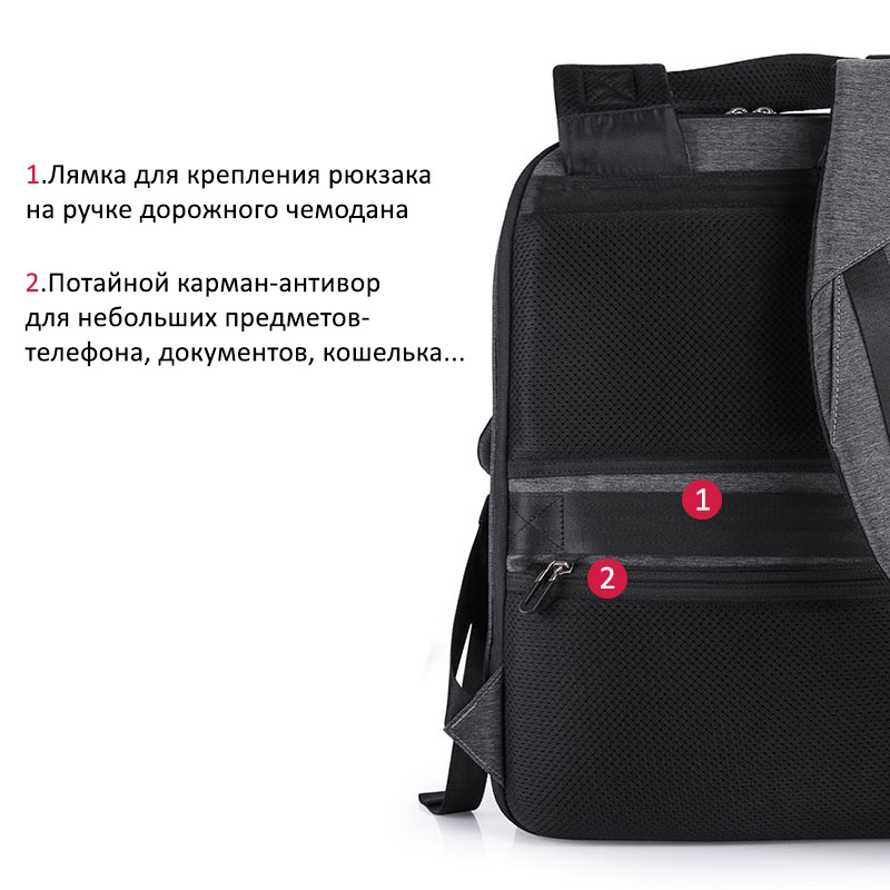 Рюкзак KAKA-805 Тёмно-серый с USB-портом и отделением для ноутбука 15.6
