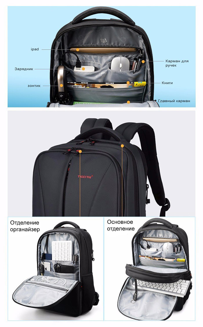 Рюкзак Tigernu T-B3220 с USB портом и отделением для ноутбука 15.6