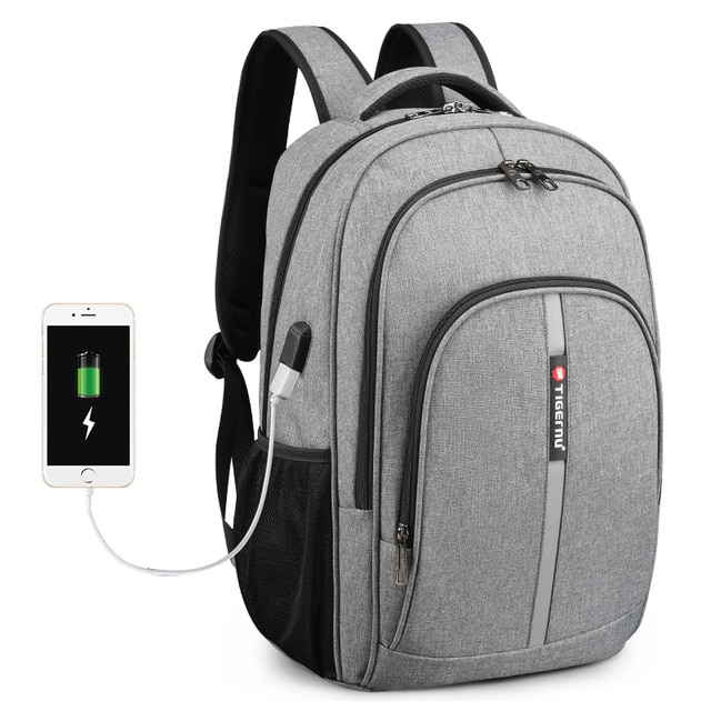 Рюкзак Tigernu T-B3893 Серый с USB-портом и отделением для ноутбука 15.6