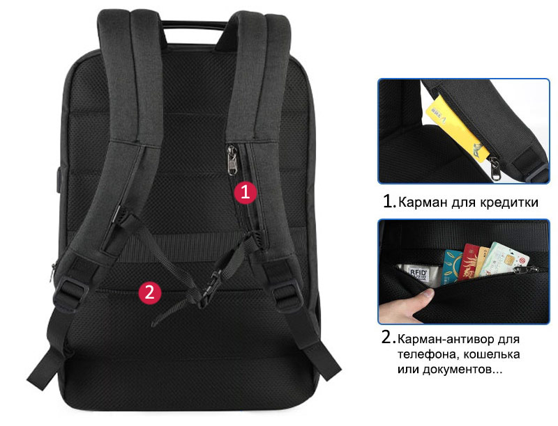 Рюкзак Tigernu T-B3905 с USB-портом и отделением для ноутбука 15.6